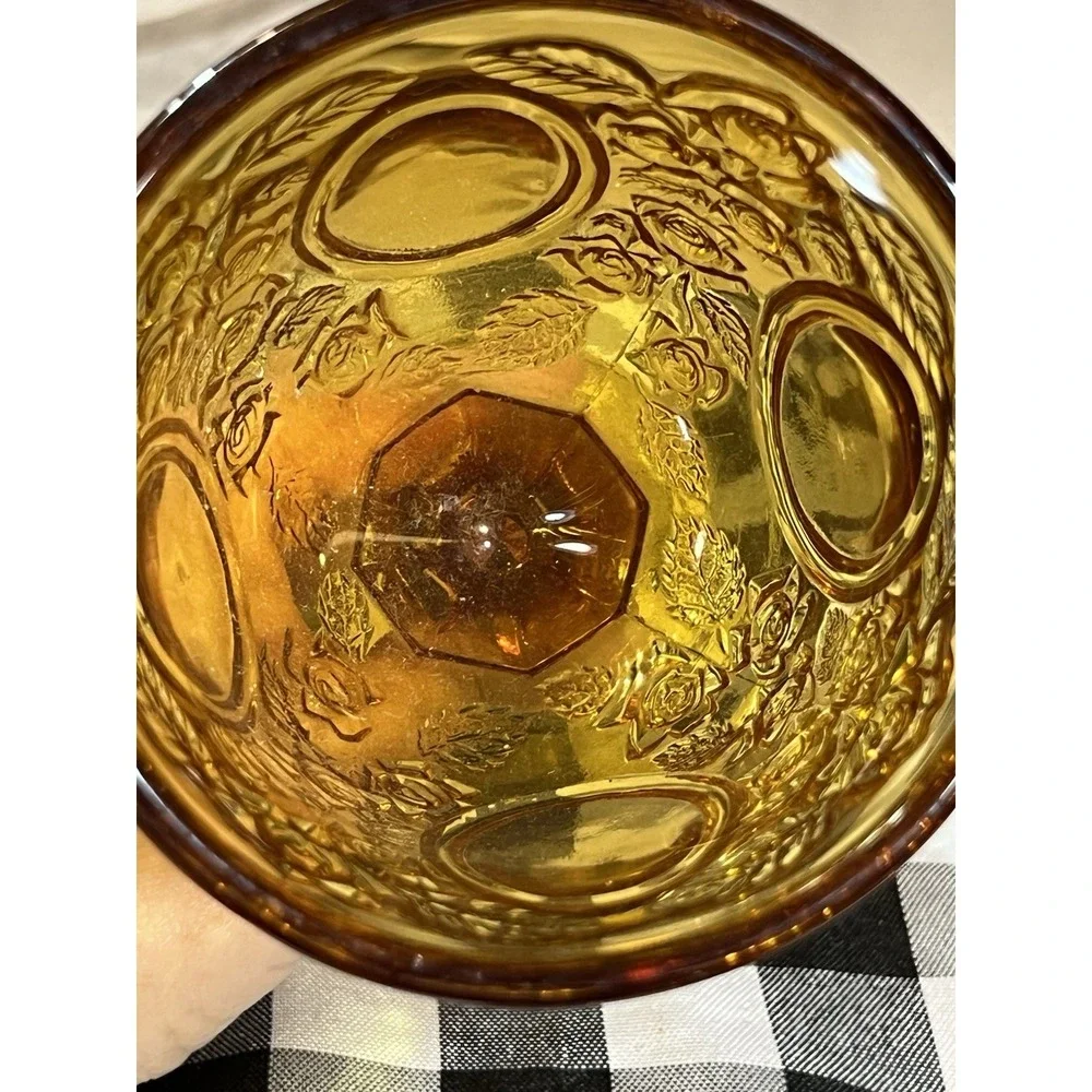GORGEOUS VTG ROSE OVAL AMBER DEPRESSION GLASS GOBLET‎  6.5